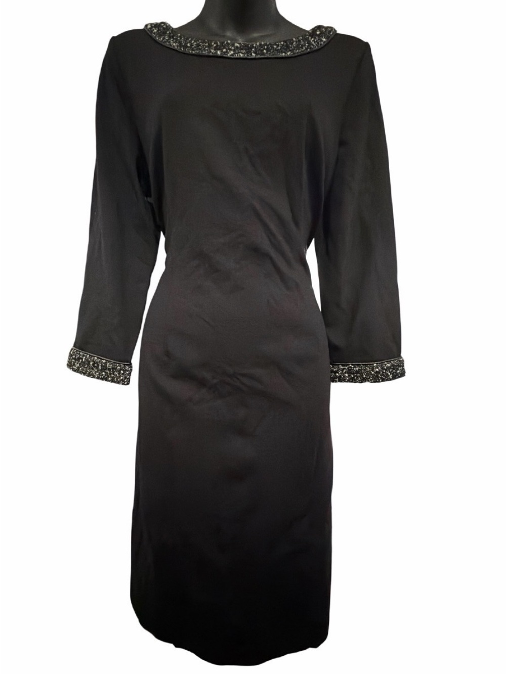 Talbots Black Midi Dress with Beaded Trim